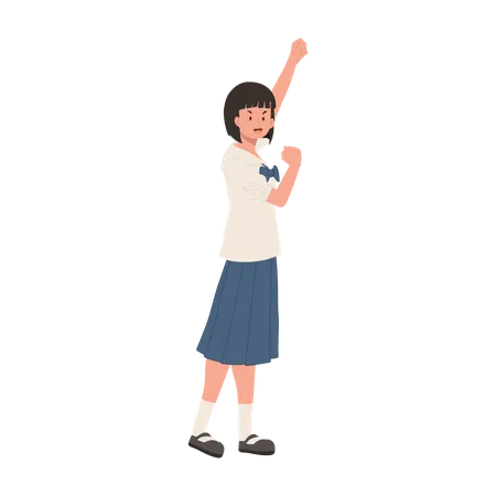 Happy Cheerful Thai Student In Uniform Is Doing Lets Go Illustration