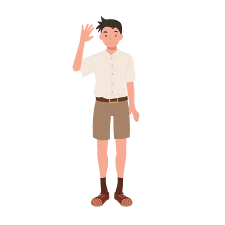 Back To School Concept Education And Joy Happy Thai Student In Uniform Waving Illustration