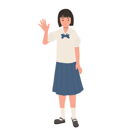 Happy Thai Student in Uniform and Waving hand  Illustration