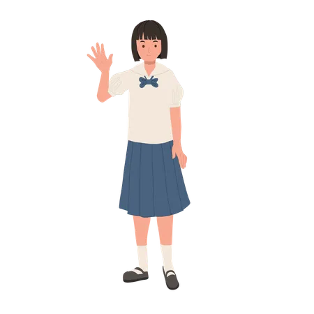 Happy Thai Student in Uniform and Waving hand  Illustration