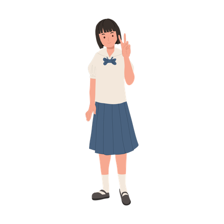 Happy Thai Student in Uniform Doing Peace hand Gesture  Illustration