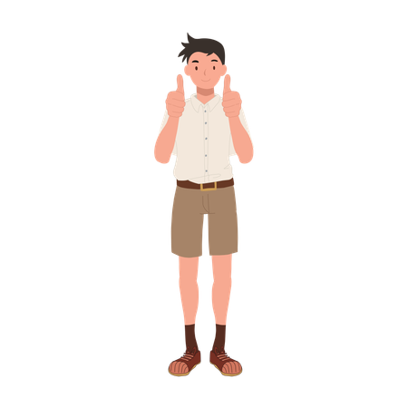 Happy Thai Student in Uniform Giving Thumbs Up both hands  Illustration