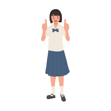 Happy Thai Student in Uniform Giving Thumbs Up both hands  Illustration