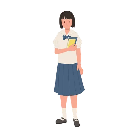 Learning And Knowledge Concept Happy Thai Student In Uniform With Books Signifying Intelligence Illustration