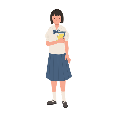 Happy Thai Student in Uniform with Books  Illustration