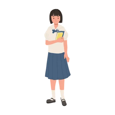 Happy Thai Student in Uniform with Books  Illustration