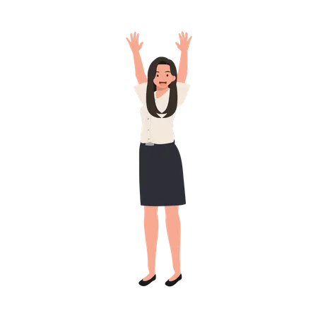 Happy Thai University Student in Uniform Raising Hands Celebrating Success  Illustration
