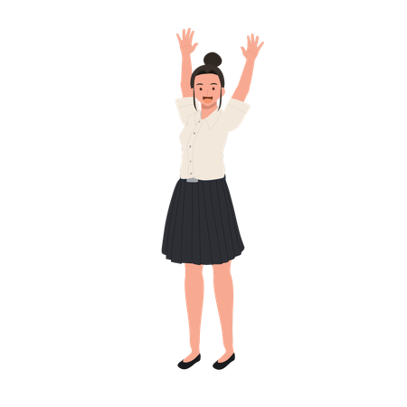 Happy Thai University Student in Uniform Raising Hands Celebrating Success  Illustration