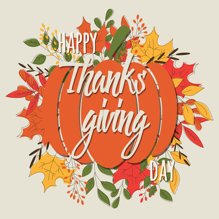 Happy Thanksgiving day card with decorative elements, colorful design Illustration