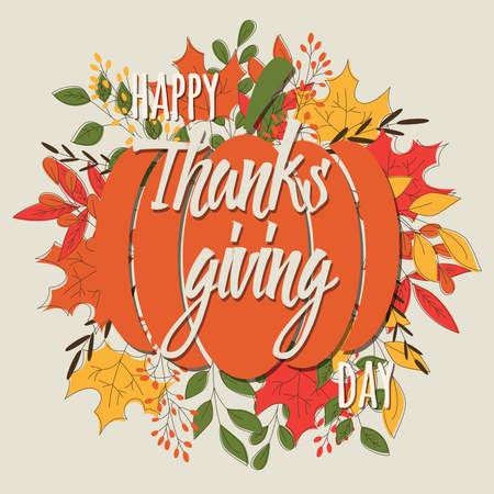 Happy Thanksgiving day card with decorative elements, colorful design  Illustration