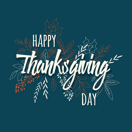 Happy Thanksgiving day card with floral decorative elements, colorful design Illustration