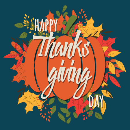 Happy Thanksgiving day card with floral decorative elements, colorful design  Illustration