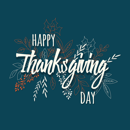 Happy Thanksgiving Day-Karte mit floralen Dekorationselementen, farbenfrohes Design  Illustration