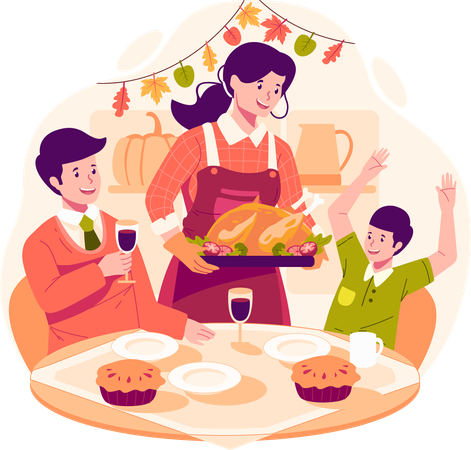 Happy Thanksgiving Day With Family  Illustration