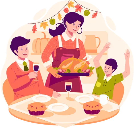 Happy Thanksgiving Day With Family  Illustration