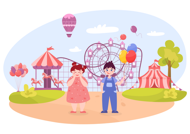 Happy toddler in amusement park  Illustration