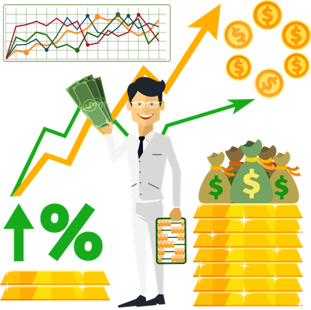 Happy Trader With Profit  Illustration