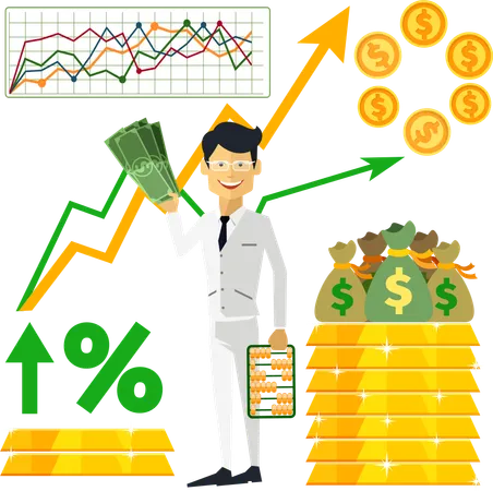 Happy Trader With Profit  Illustration