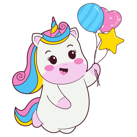 Happy Unicorn With Balloon  Illustration