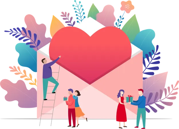 Happy Valentines day, love letter Illustration