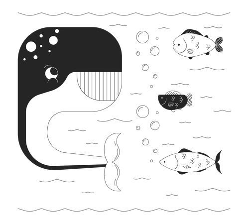 Happy whale with fishes underwater  Illustration