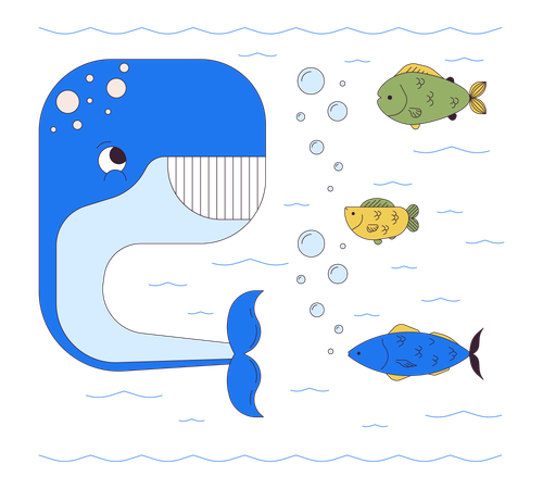 Happy whale with fishes underwater s  Illustration