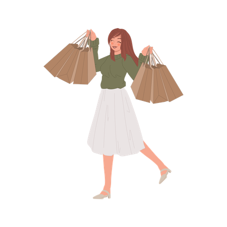 Happy woman after shopping  Illustration