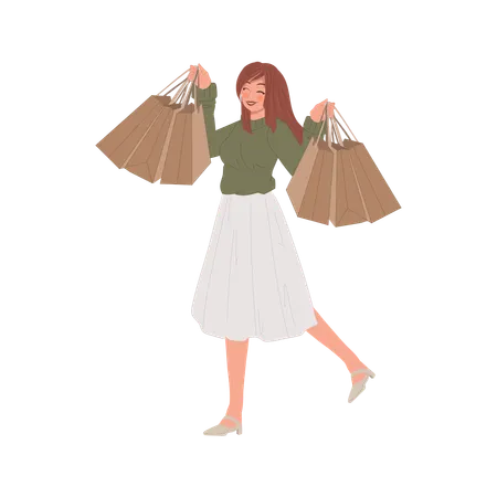 Happy Woman Enjoy Shopping Urban Lifestyle Illustration