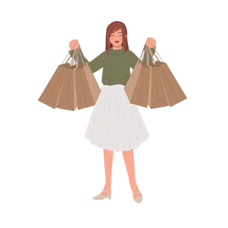 Happy Woman Enjoy Shopping Urban Lifestyle Illustration