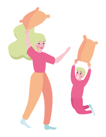 Happy woman and kid spend time together Illustration