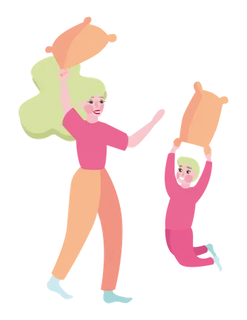 Happy woman and kid spend time together  Illustration