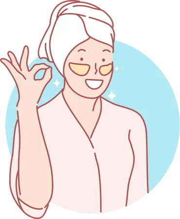 Happy woman applying Under eye mask  Illustration