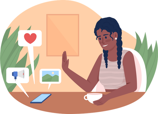Happy woman avoiding social media usage  Illustration