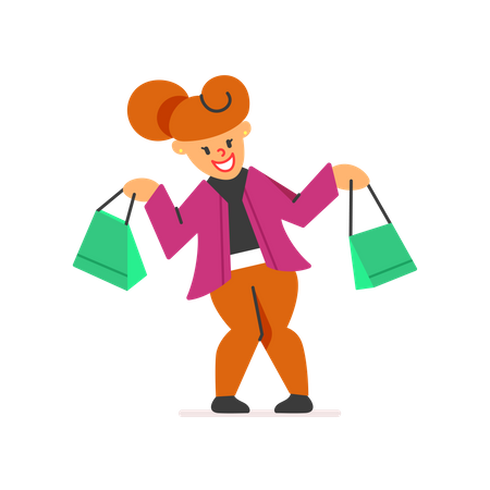 Happy woman by shopping Illustration