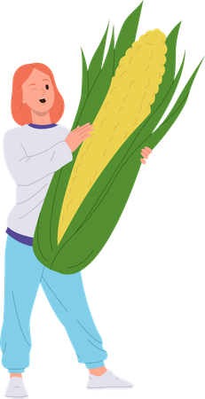 Happy woman carrying corn  일러스트레이션