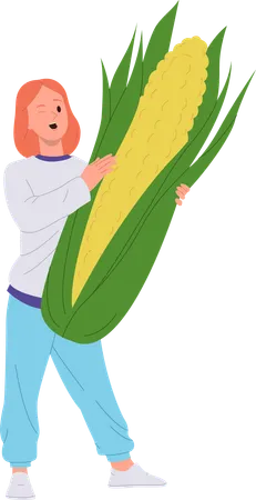 Happy woman carrying corn  イラスト