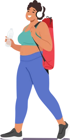 Happy woman carrying yoga mat  Illustration