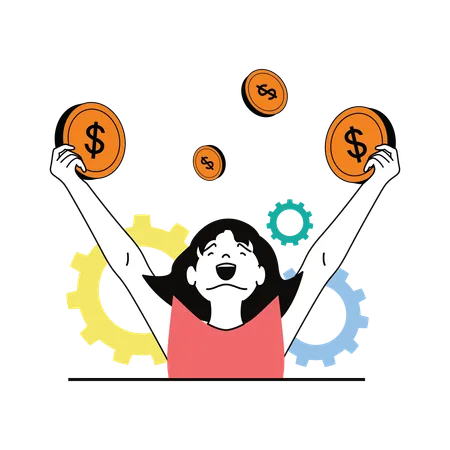 Happy woman celebrating after gaining profit  Illustration