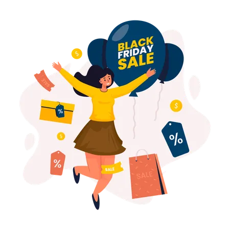 Happy woman celebrating black friday sale  Illustration