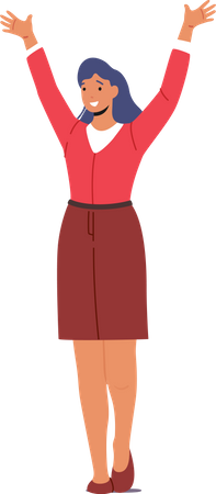 Happy woman celebrating while raising hands  Illustration