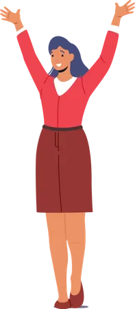 Happy woman celebrating while raising hands  Illustration