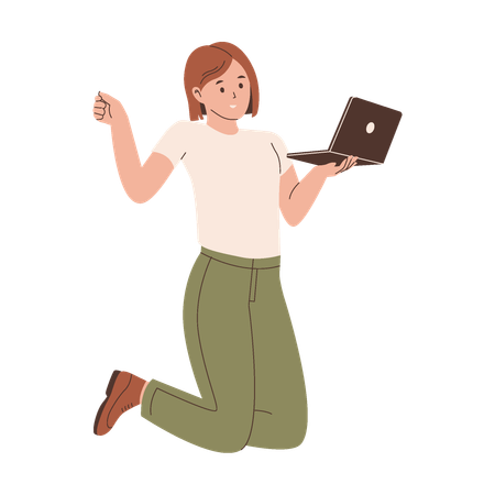 Happy Woman Celebrating with Laptop  Illustration