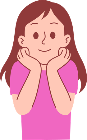 Happy Woman Chin Resting  Illustration