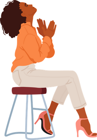 Happy woman clapping while sitting on chair  Illustration