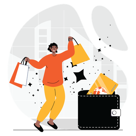 Happy woman dancing after shopping  Illustration