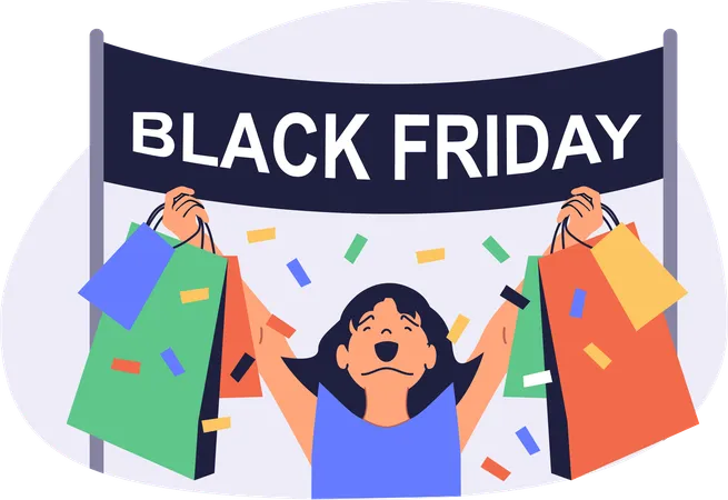 Happy woman done shopping in black friday  Illustration