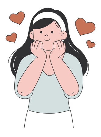 Happy Woman dreaming with Hearts  Illustration