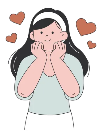 Happy Woman dreaming with Hearts  Illustration
