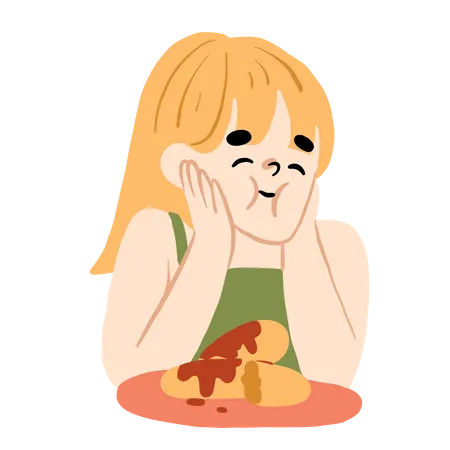 Happy woman eating  Illustration