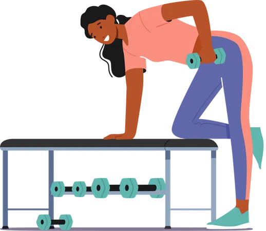 Happy Woman Exercising with Dumbbell in Gym  Illustration